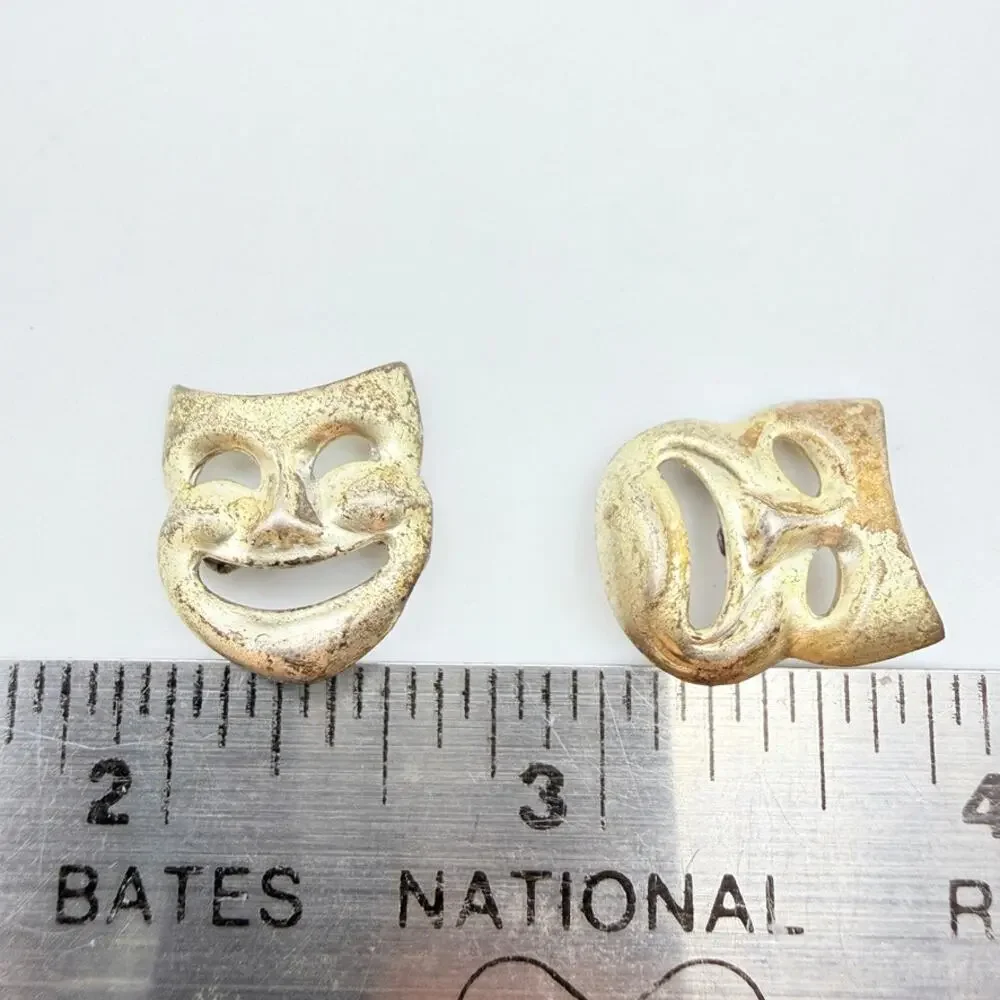 Vintage Sterling Silver Comedy Tragedy Theater Mask Brooch Pin Set of 2 Drama